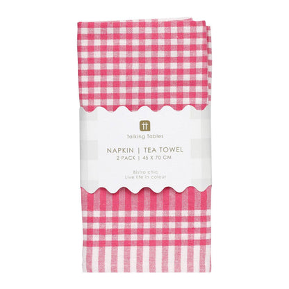 Raspberry & White Fabric Gingham Napkins/Tea Towels |2 Pack|