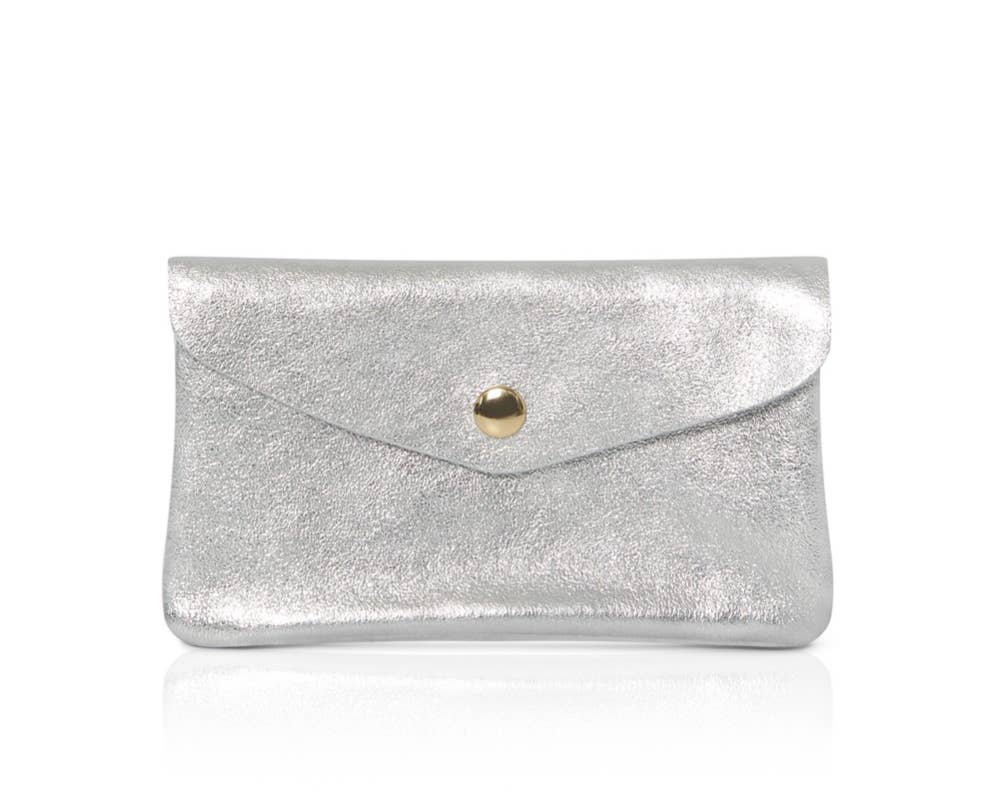 Genuine Leather Coin Purse And Card Holder-Medium: Silver