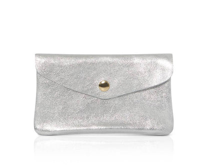 Genuine Leather Coin Purse And Card Holder-Medium: Silver