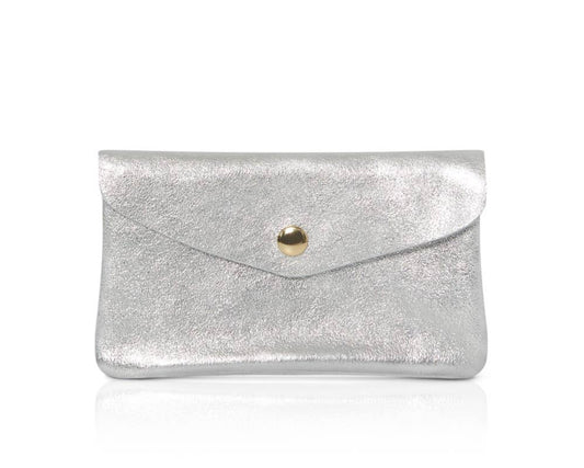 Genuine Leather Coin Purse And Card Holder-Medium: Silver