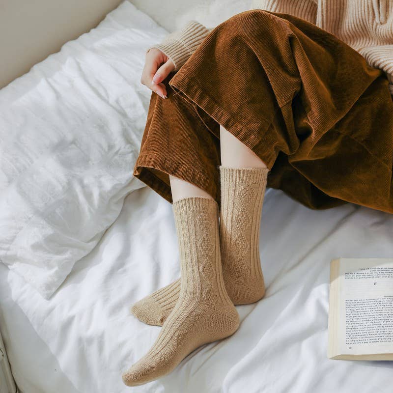Warm Socks - Knitted Cashmere Crew Cozy Socks For Women: Dark khaki