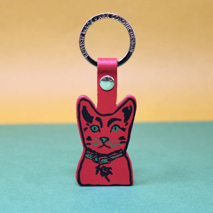 Tabby Cat | Leather Key Ring | Gold Plated: Orange
