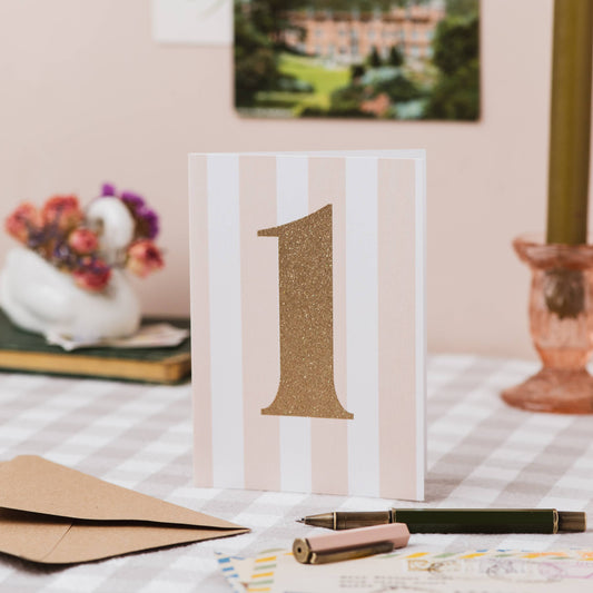 Age 1 Glitter 1st Birthday Card: Naked
