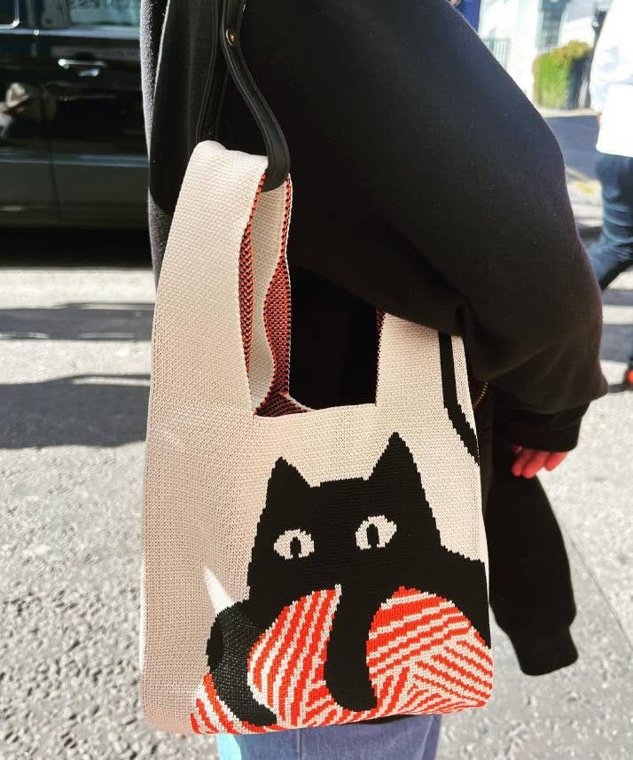 Cat Knitted Reusable Market Bag - Small