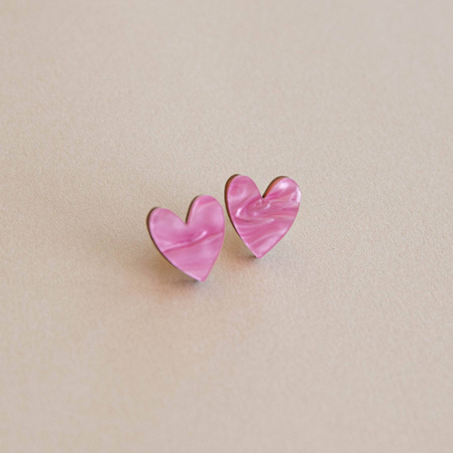 I Heart You Stud Earrings in Pink Marble