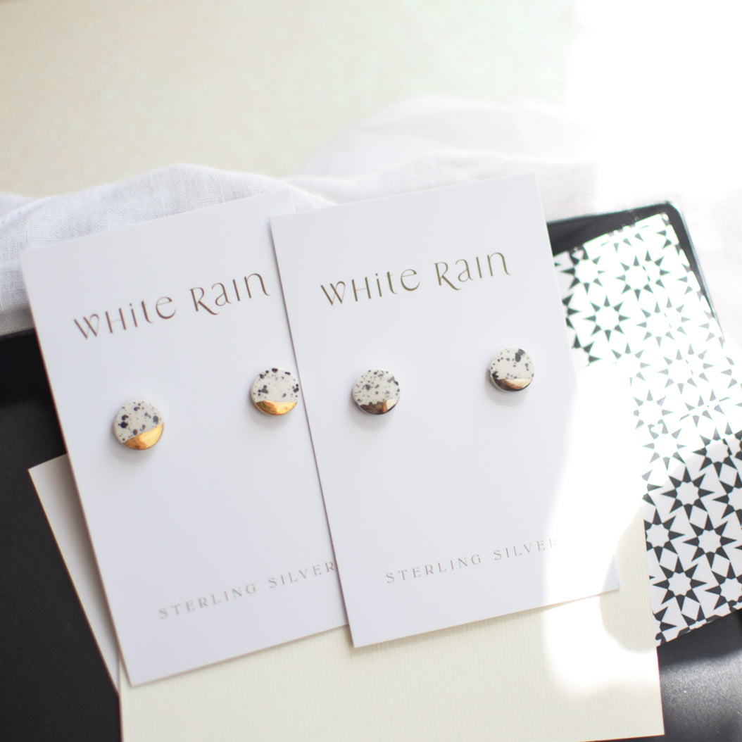 Spotty Circle Ceramic Studs With Platinum Lustre