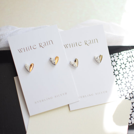 Spotty Heart Ceramic Studs With Gold Lustre