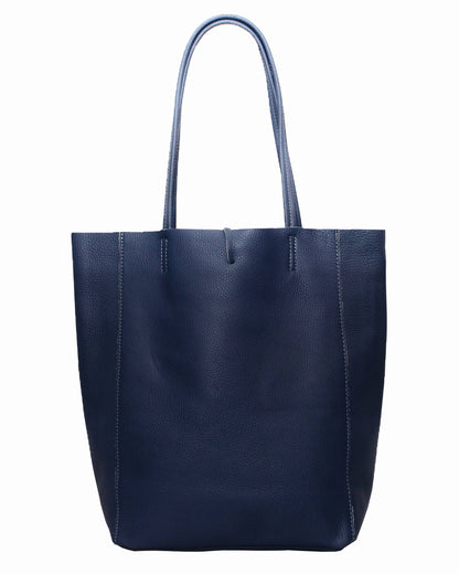 Italian Genuine Leather Large Shopper Tote Shoulder Handbag: Silver