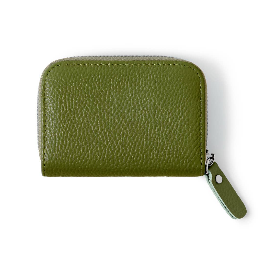 Italian Handmade Mini Zip Card Holder: OLIVE GREEN