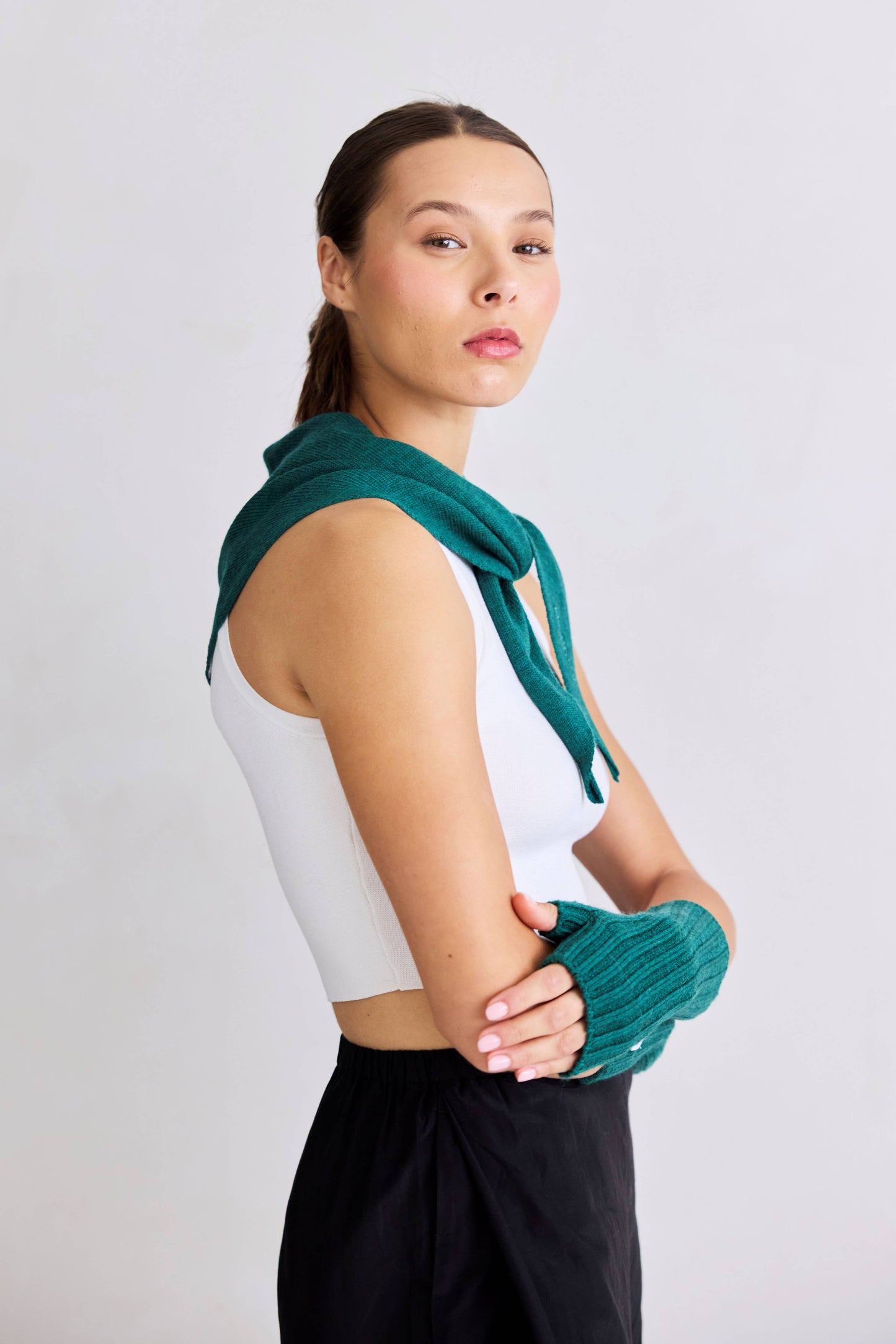 Merino Wool Fingerless Gloves - Alpine Fern - AW25