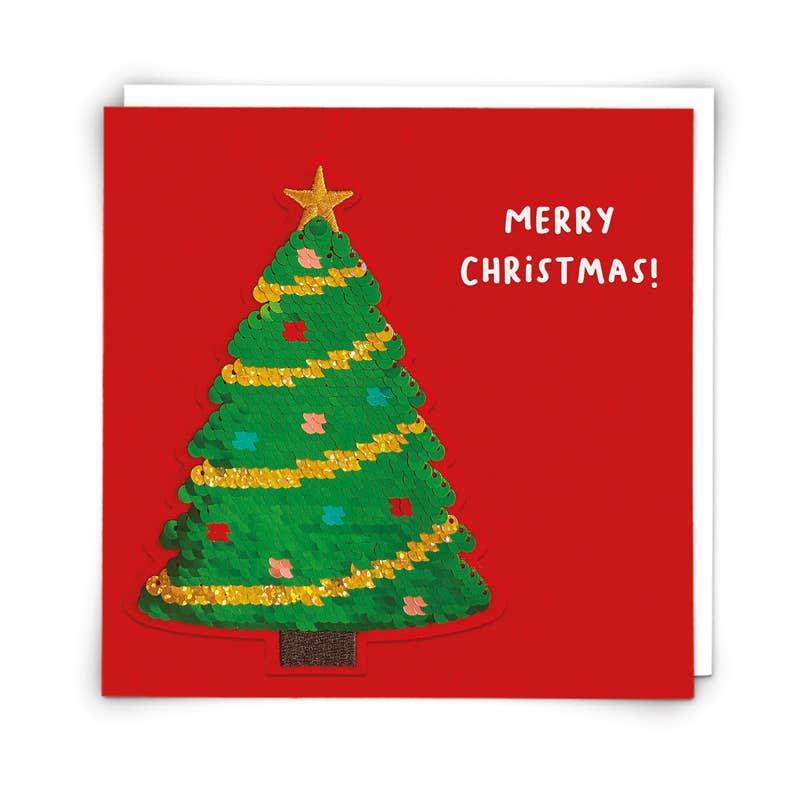 Christmas Tree Card with Reusable Reversible Sequin Patch