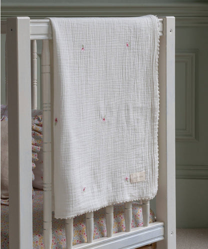 Embroidered Muslin Blanket - Anemone