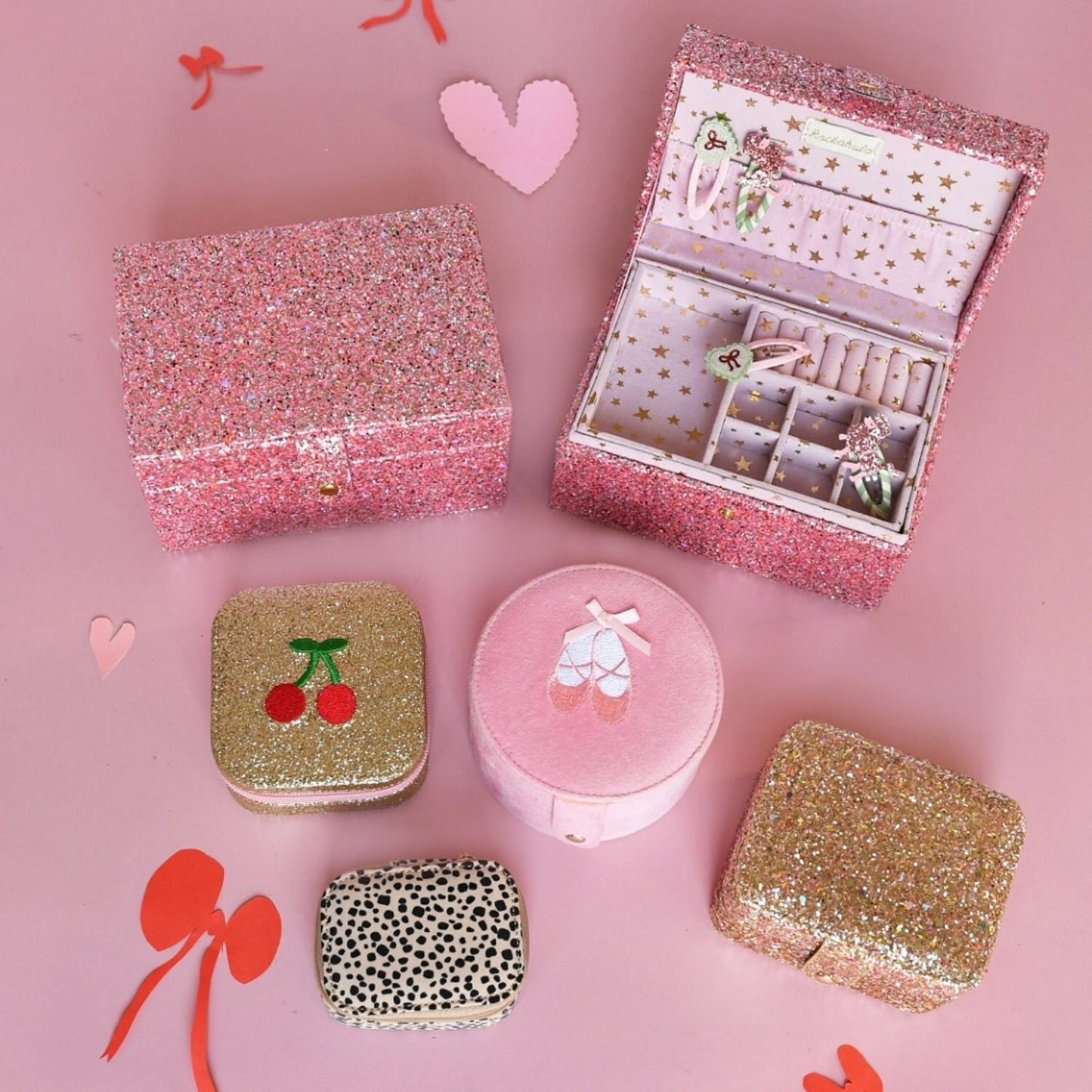 Cherry Dreams Glitter Square Jewellery Box