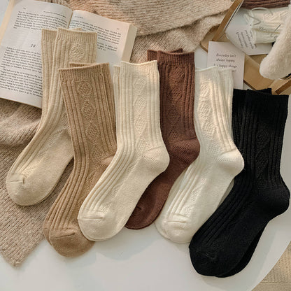 Warm Socks - Knitted Cashmere Crew Cozy Socks For Women: Dark khaki