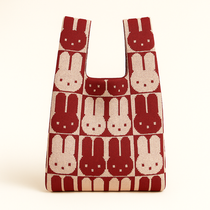 Chessboard Bunny - Knitted bag: Black / Medium
