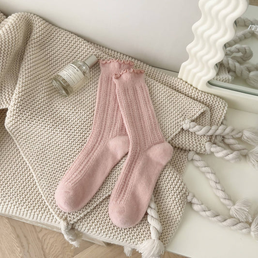 Breathable Ruffle Socks - Knitted Wool Warm Crew Socks: No.6