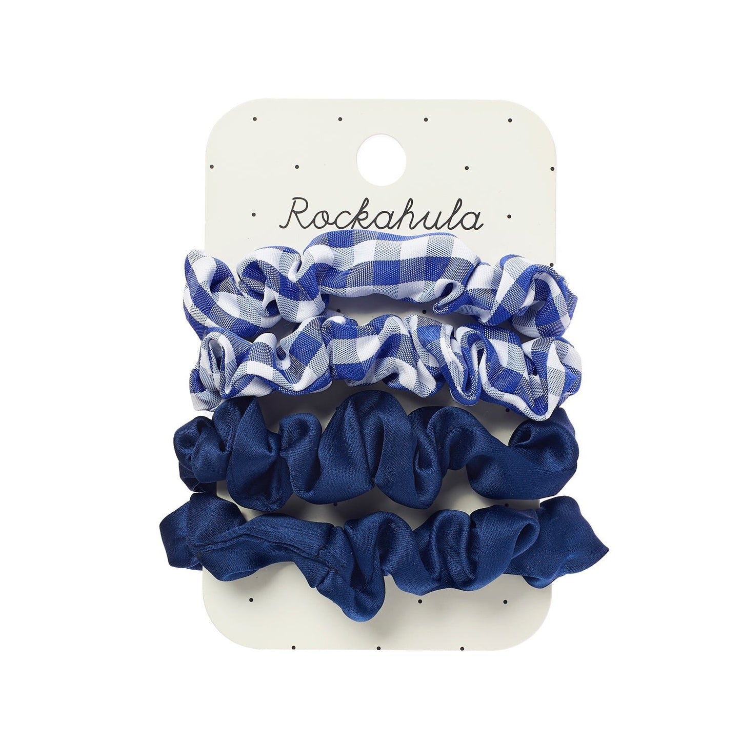 School Check and Satin Scrunchie Set - Blue