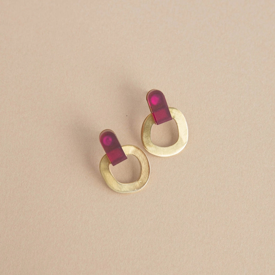 Around Brass Stud Earrings in Aubergine