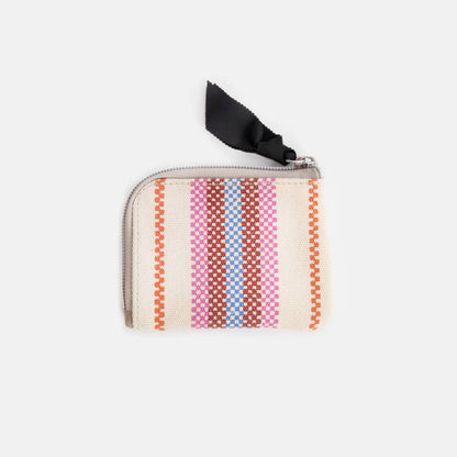 Checkerboard Stripe Printed Canvas Corner Purse