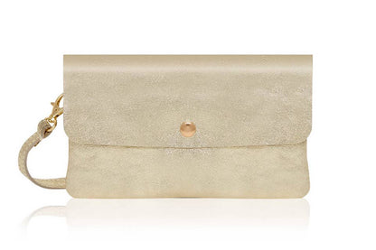 Italian Leather Classic Small Messenger Crossbody Bag: Gold