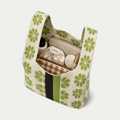 Floral Knitted Reusable Market Bag-Tote Bag-Giftable: Orange / Medium