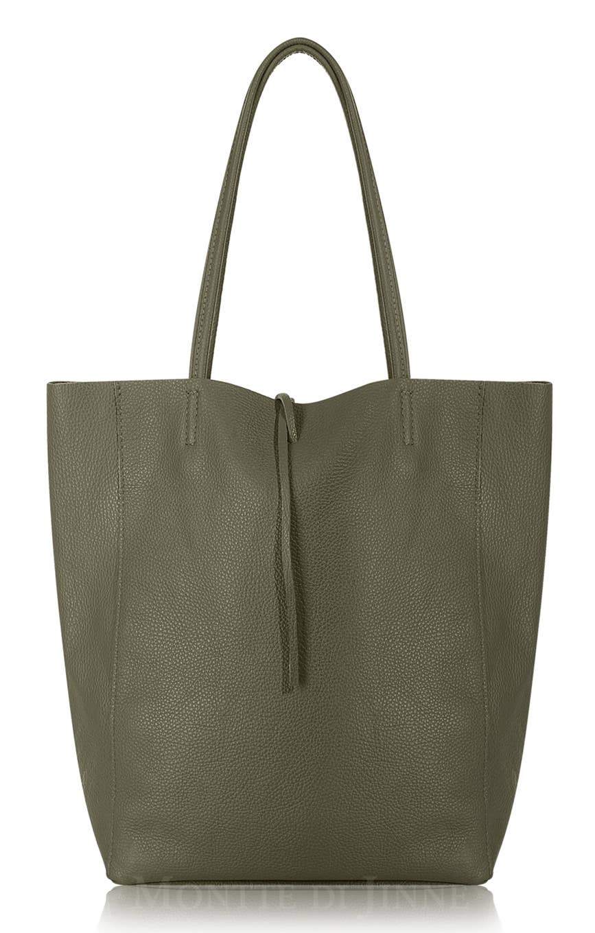 Italian Genuine Leather Large Shopper Tote Shoulder Handbag: Olive Green
