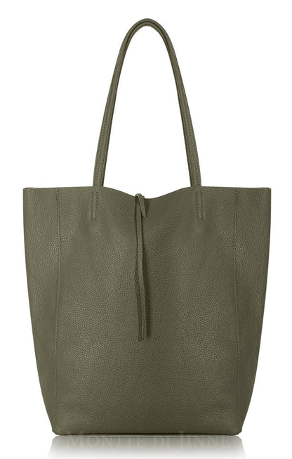 Italian Genuine Leather Large Shopper Tote Shoulder Handbag: Silver