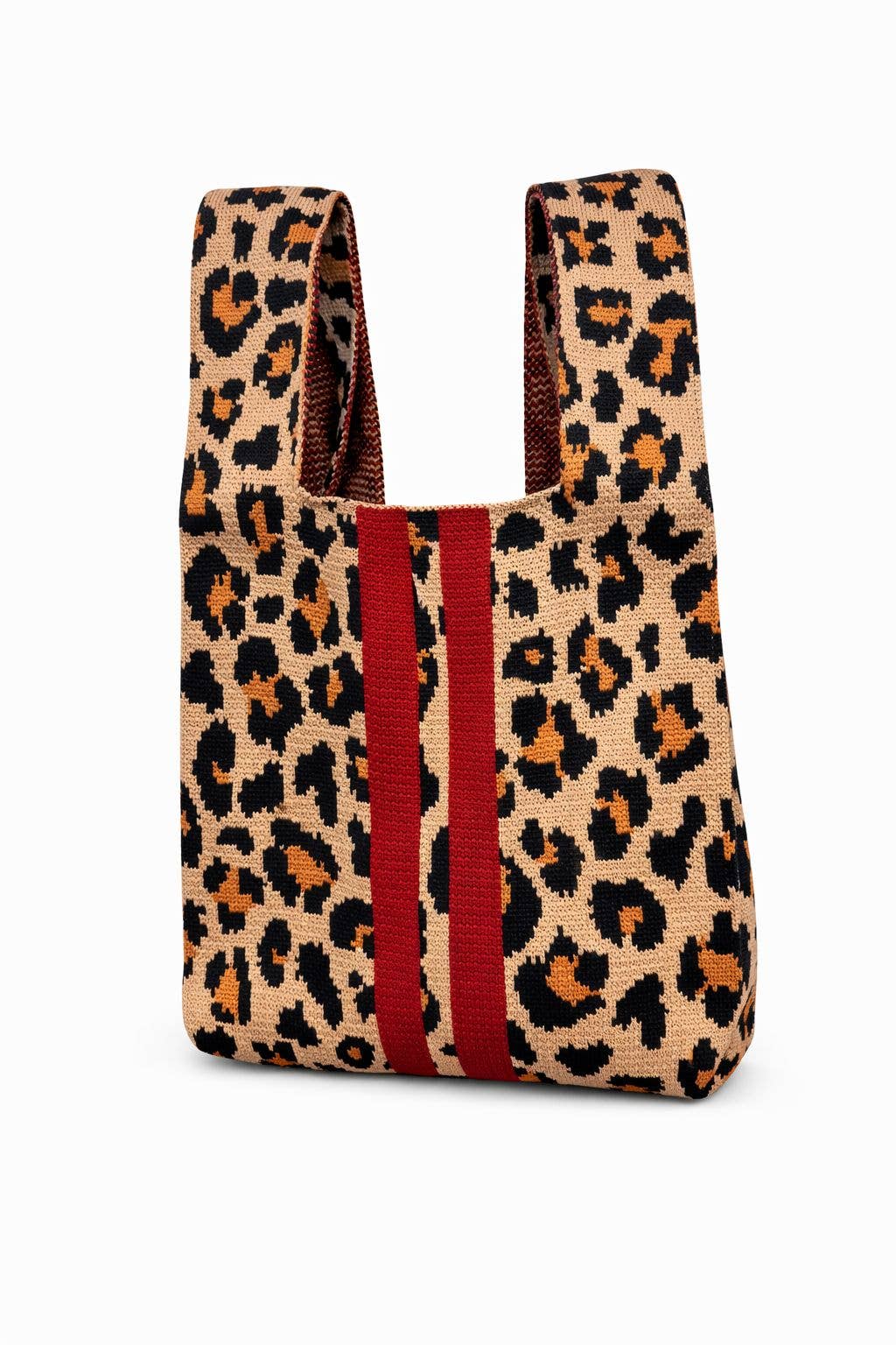 Scarlet Stripe Leopard Knitted bag - Leopard pattern / Medium