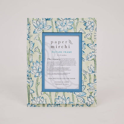 Block Printed Picture Frame (4x6) - Lotus Indigo