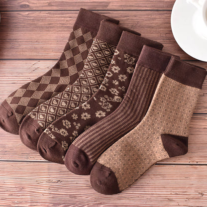 Retro Coffee Brown Cotton Socks for Women | No.5