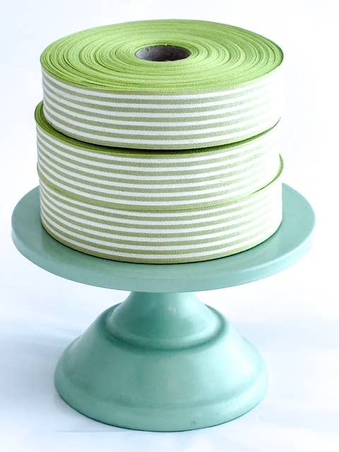 Striped Cotton Ribbon Multistripes lime green/White stripes 35mm - per metre