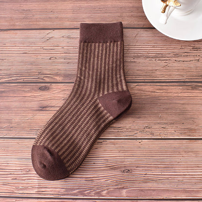 Retro Coffee Brown Cotton Socks for Women | No.5