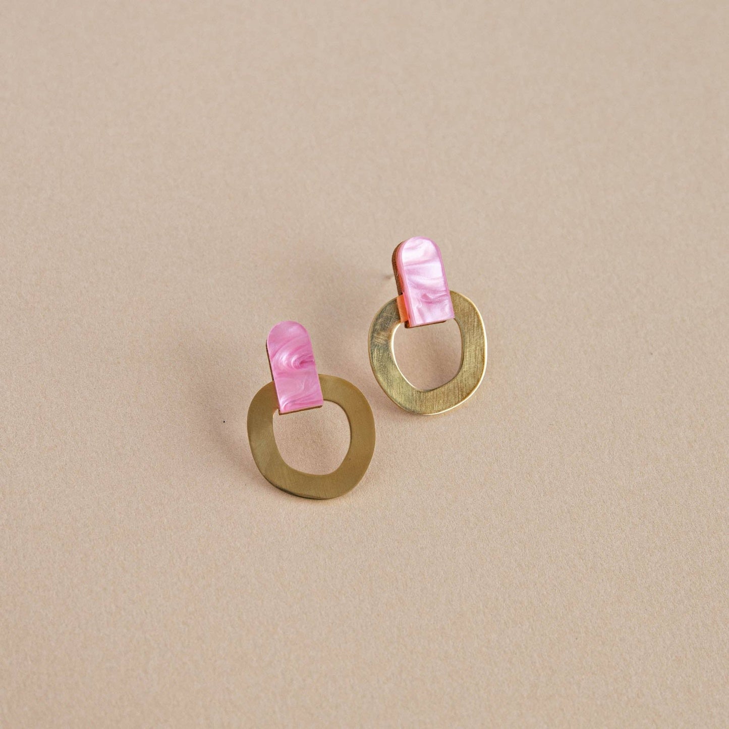 Around Brass Stud Earrings in Pink