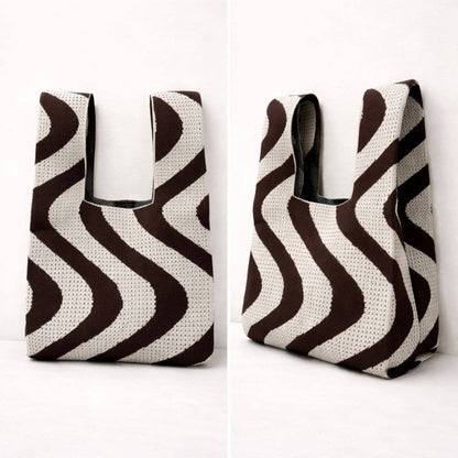 Sunset Swirl - Knitted Bag: Brown and cream / Medium