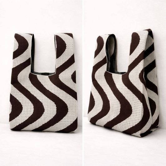 Sunset Swirl Knitted Bag - Brown and cream - Medium