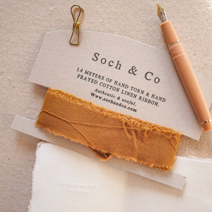 Hand frayed linen ribbon: Mid blue