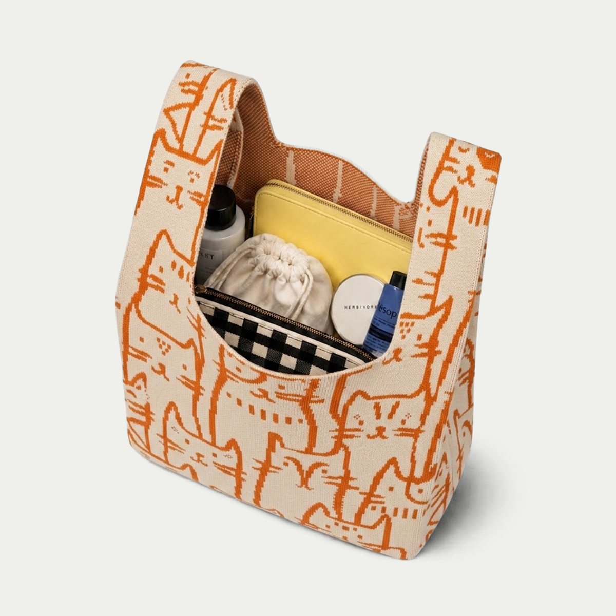 Cats on a Soft Morning - knitted bag: Medium