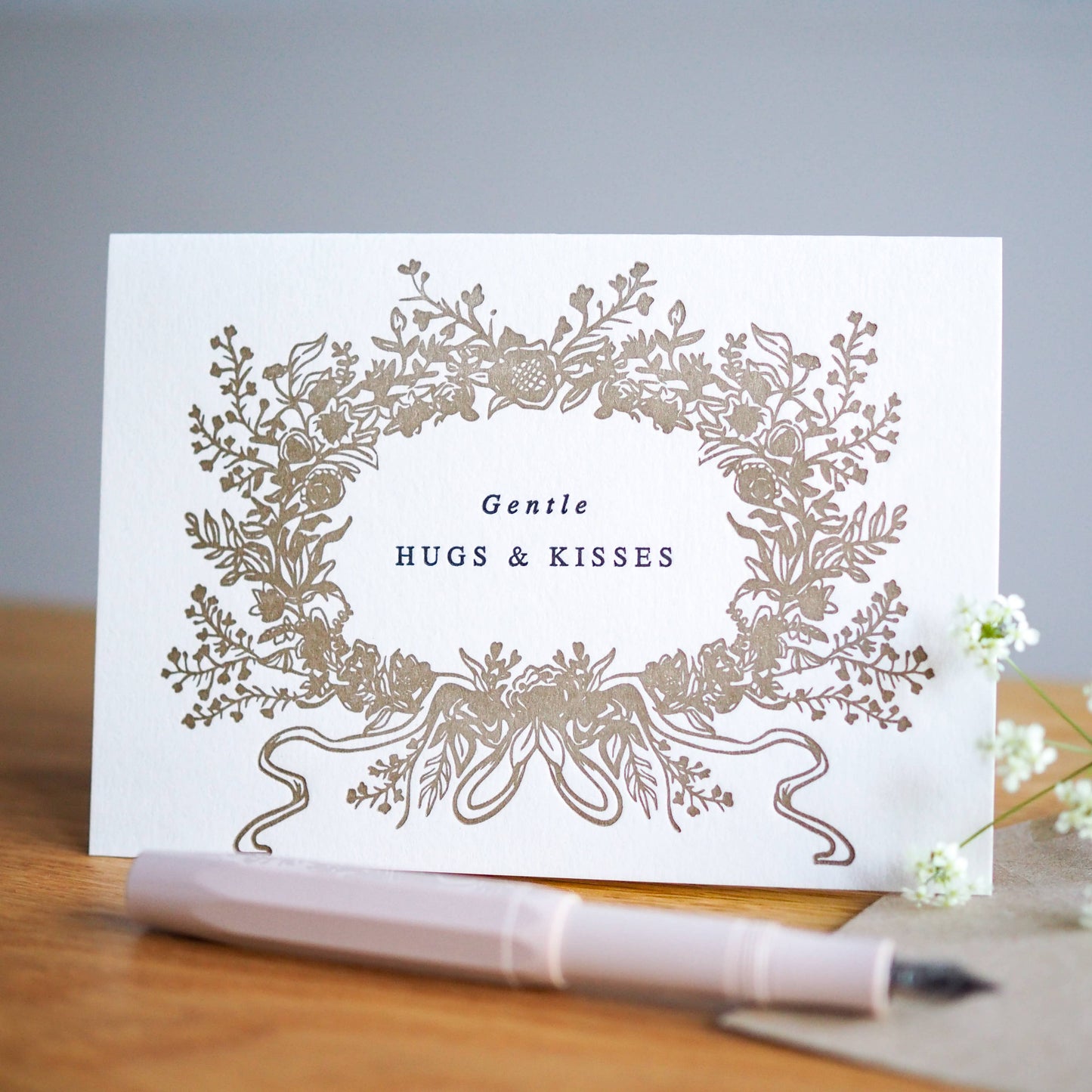 Gentle hugs & kisses letterpress card