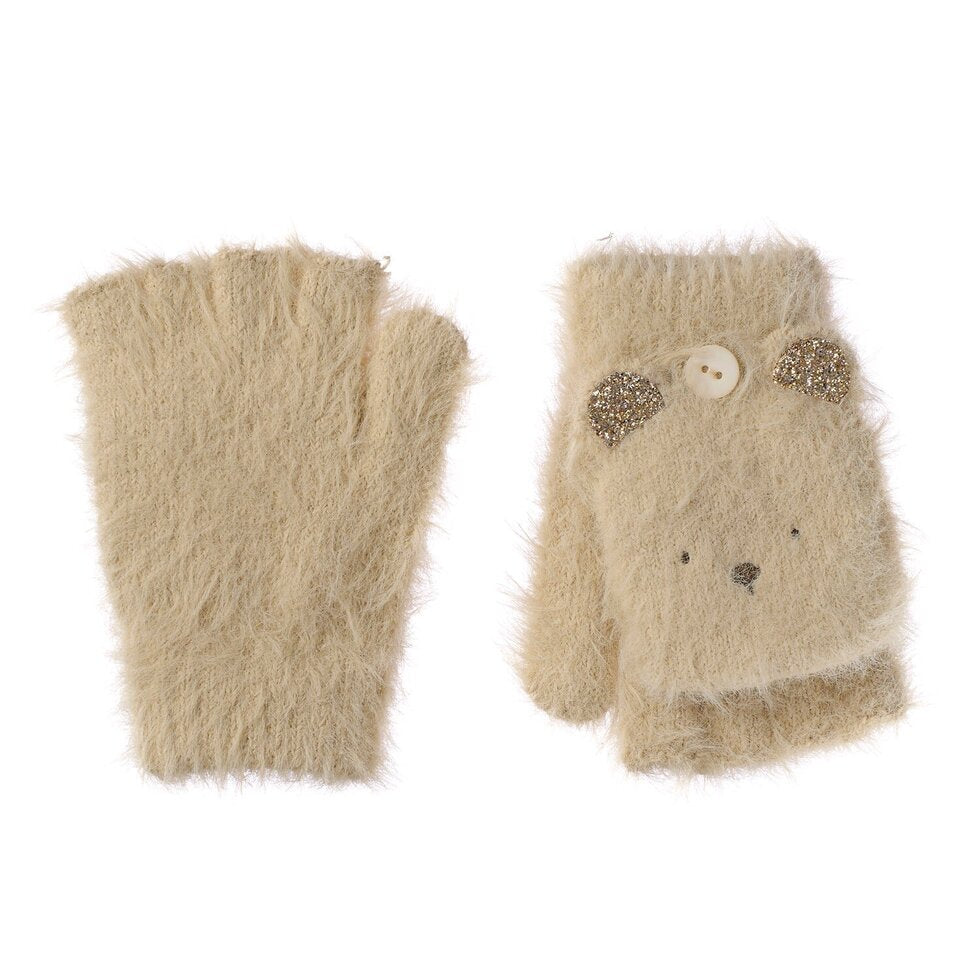 Teddy Bear Fluffy Gloves - 3-6 Years