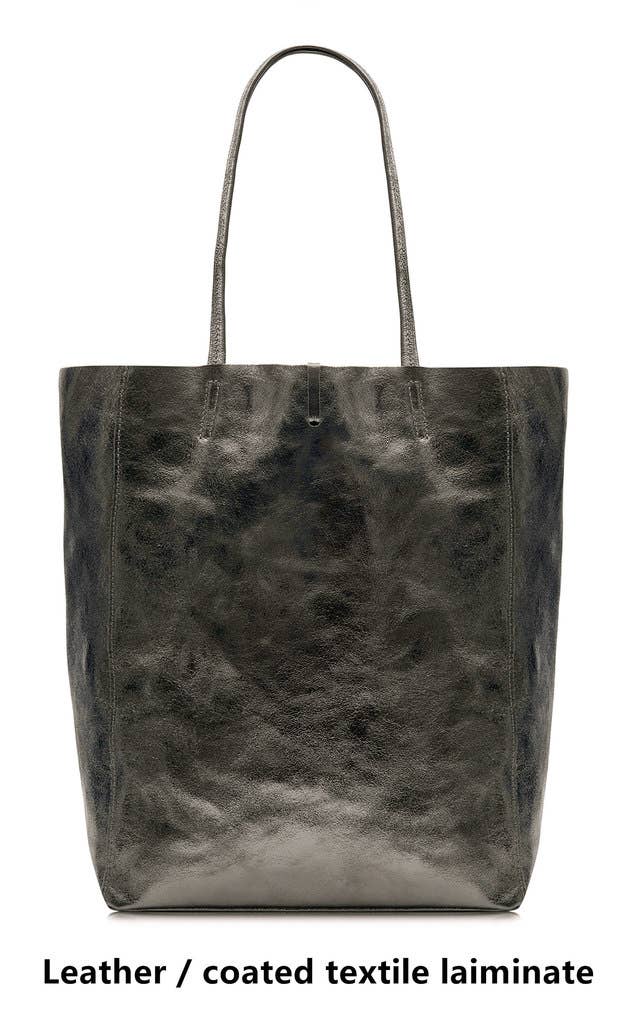 Italian Genuine Leather Large Shopper Tote Shoulder Handbag: Silver