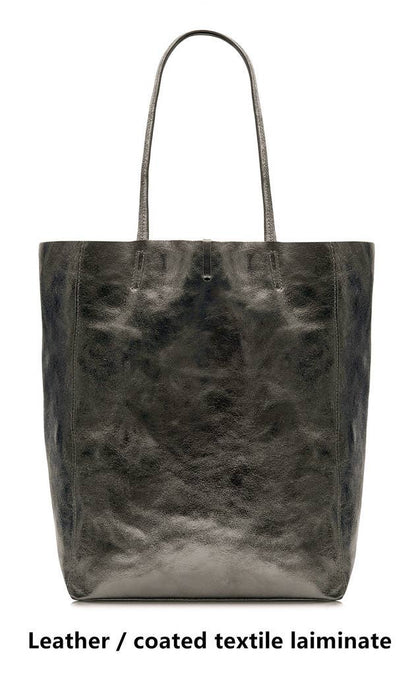 Italian Genuine Leather Large Shopper Tote Shoulder Handbag: Silver