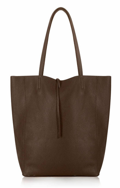 Italian Genuine Leather Large Shopper Tote Shoulder Handbag: Dark Chocolate