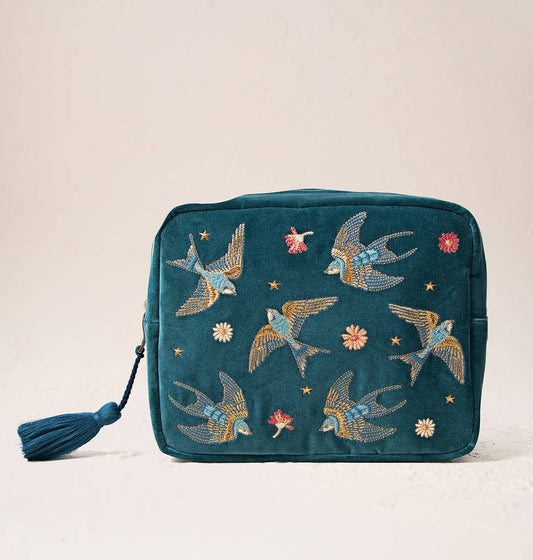 Swallows Wash Bag: Rich Blue / Velvet