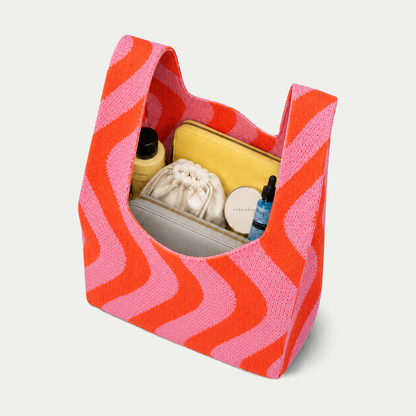 Sunset Swirl - Knitted Bag: Brown and cream / Medium