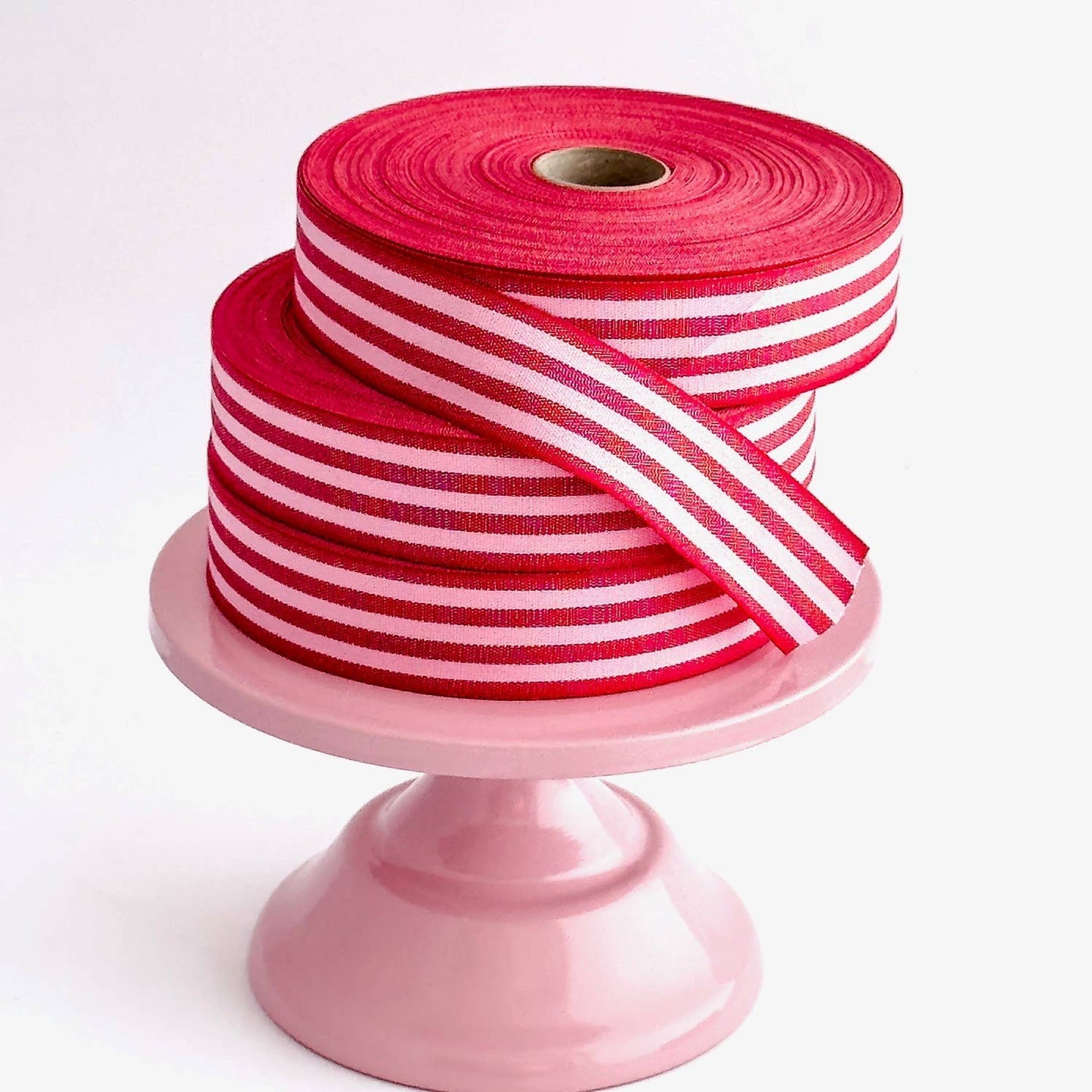 Striped Cotton Ribbon Multistripes Red /Candy Pink 35mm - Per metre