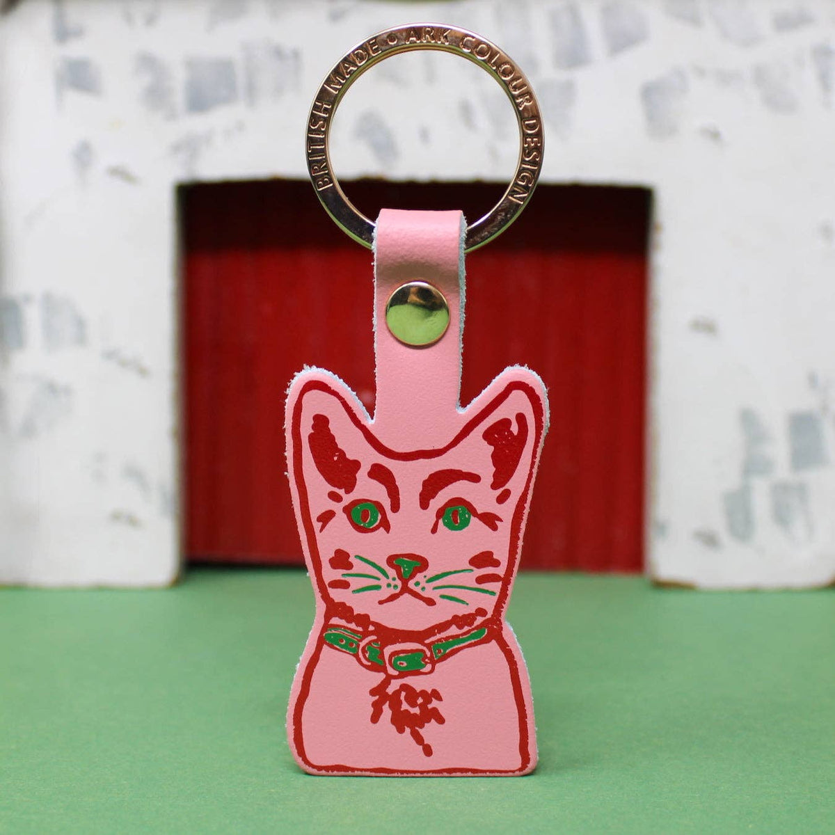 Tabby Cat | Leather Key Ring | Gold Plated: Orange