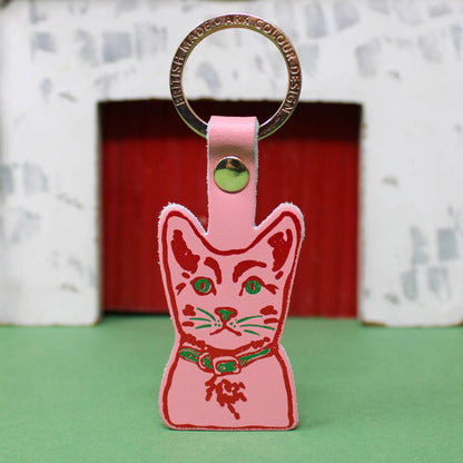 Tabby Cat | Leather Key Ring | Gold Plated: Orange