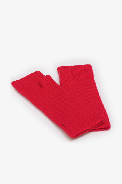 Merino Wool Fingerless Gloves - Flame Red - AW25