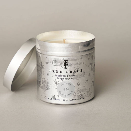 Village Christmas Tin Candle - Festive Scented, Natural Wax