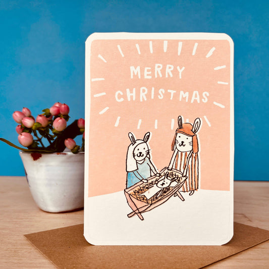 Jesus Mary And Joseph Bunnies Christmas Card